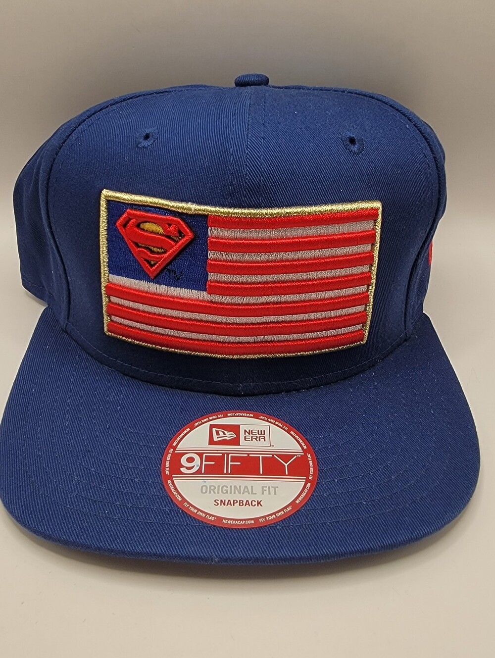 DC Comics Blue Snapback Hat with Red & Gold Superman Flag Patch